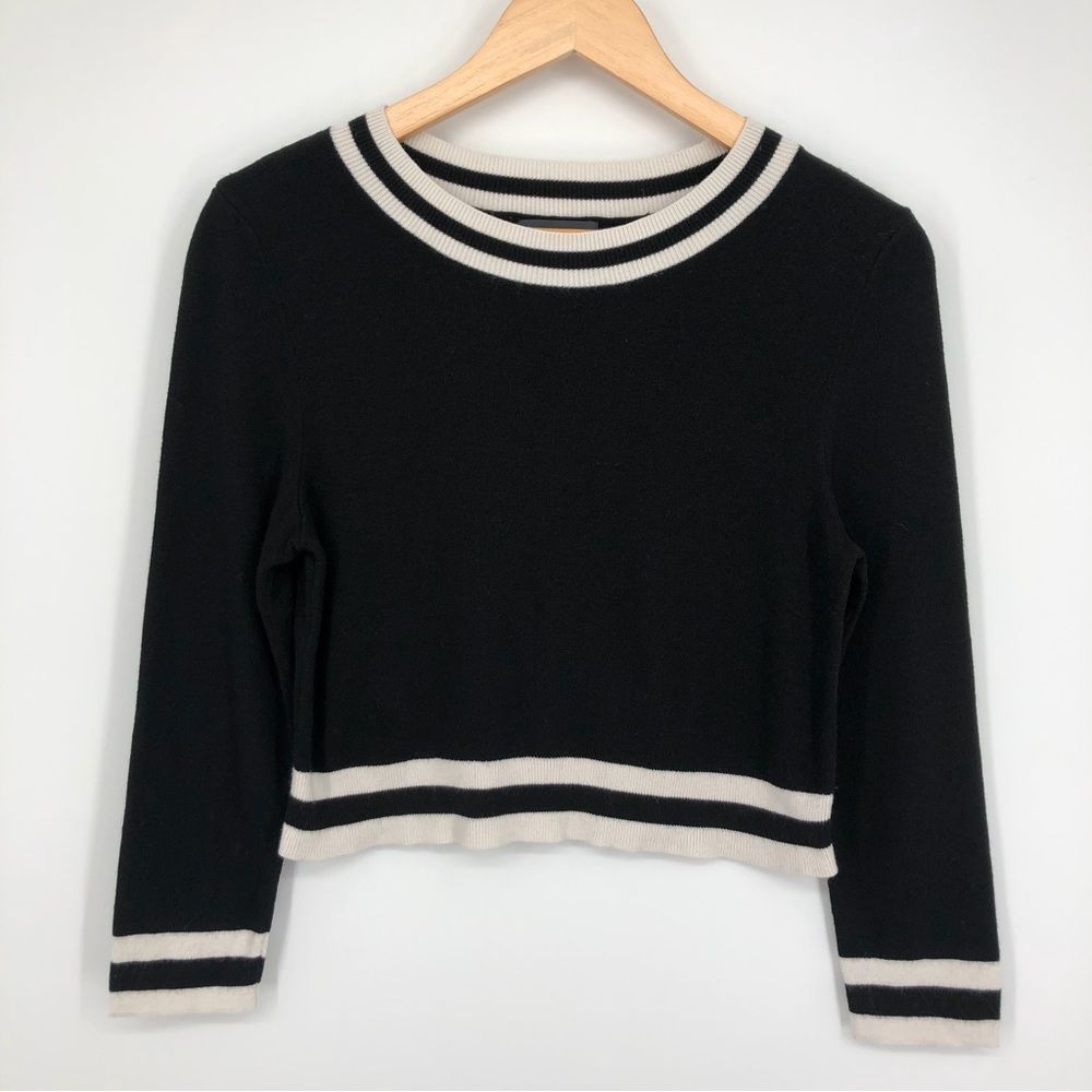 Maeve Cropped Sweater Womens Small Black White 7/8 Sleeve